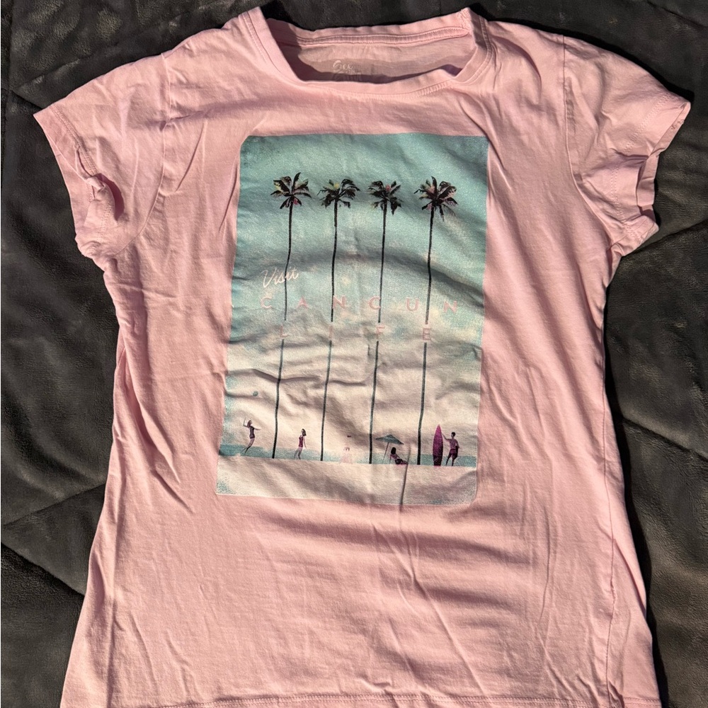 Pink Graphic T-Shirt with Palm Tree Design